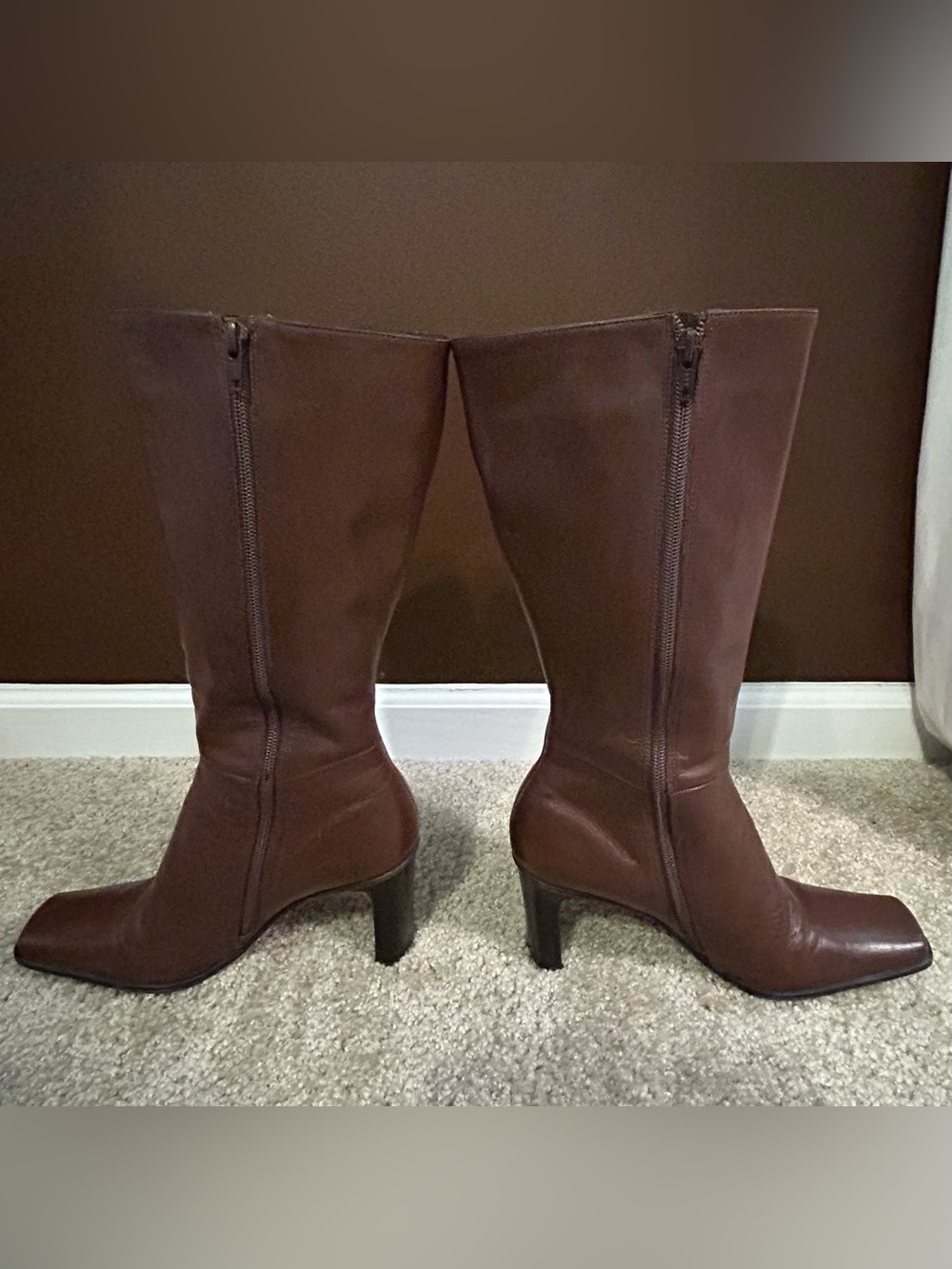 Hocus Pocus Brown Knee HIgh Square Toe Block Heel Boots NEW Size 8-1/2 M - Picture 5 of 10